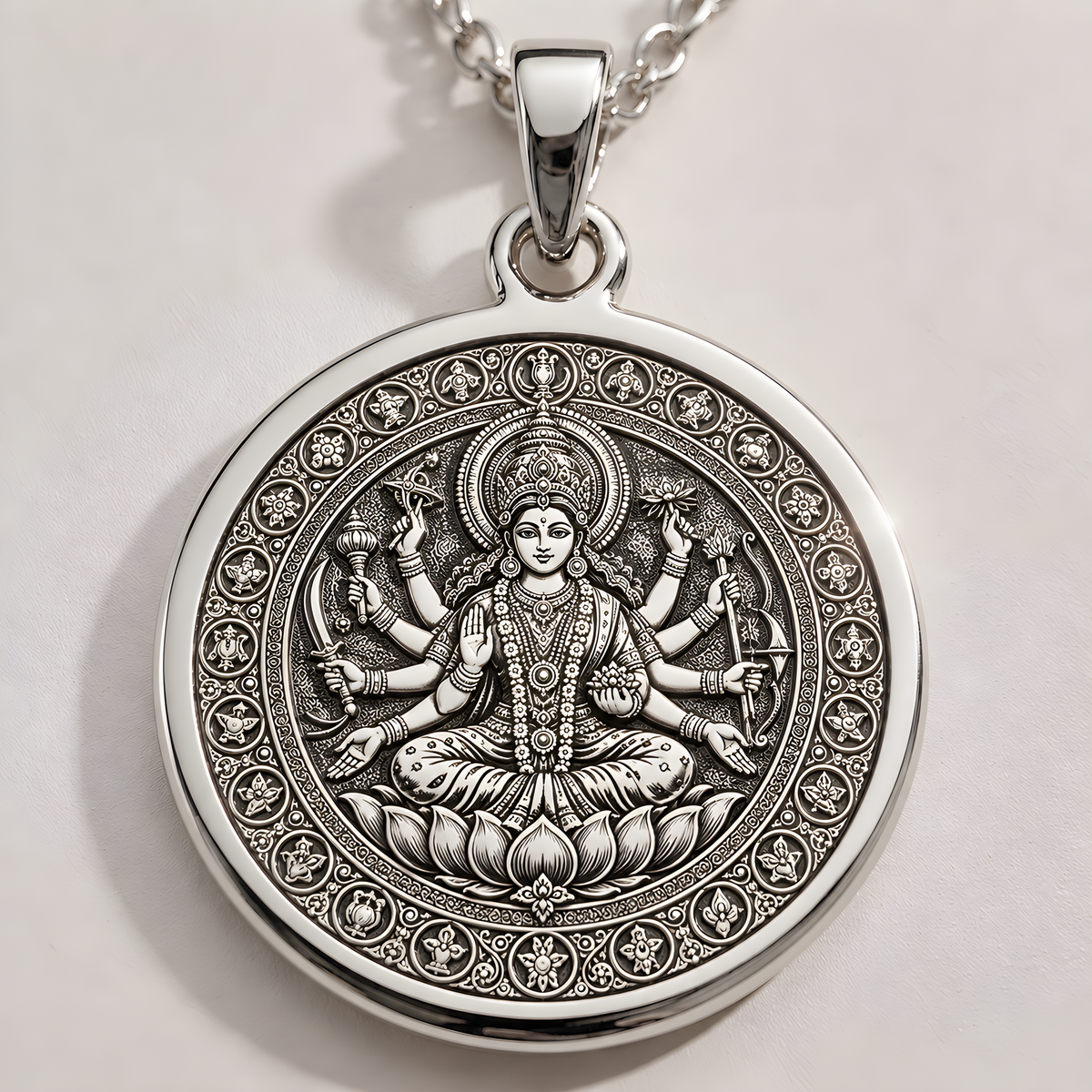 Shri Lalita Goddess Talisman Necklace - 925 Sterling Silver