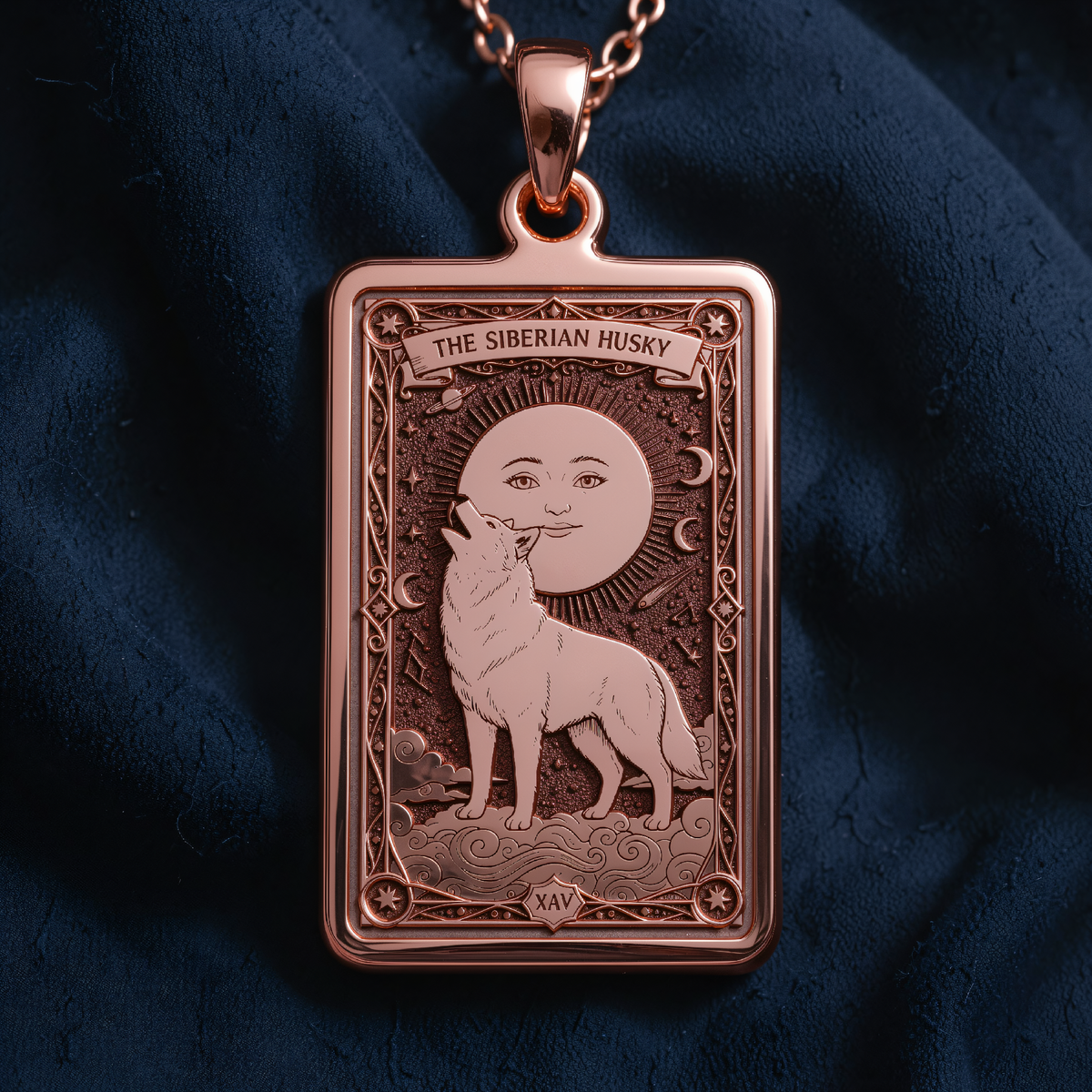 Siberian Husky Pendant Necklace - Tarot Spirit Animal in a polished rose gold finish.