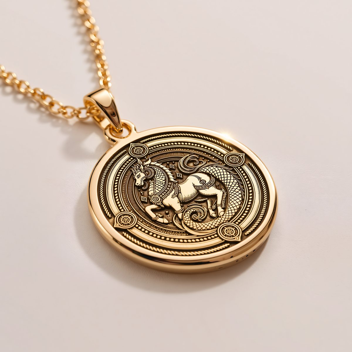 Sleipnir Norse God Horse Pendant - 14K Solid Gold, Left Angle View