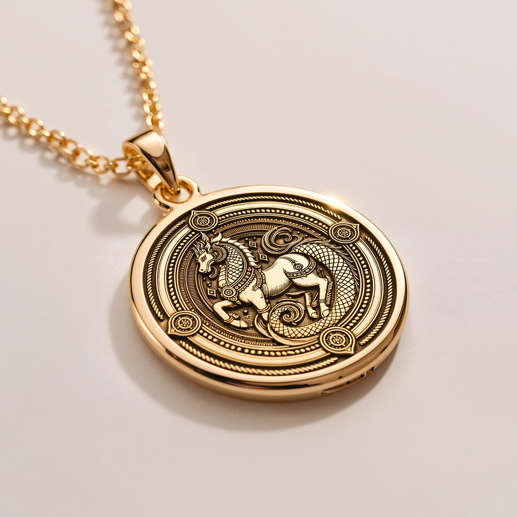 Sleipnir Viking Horse Pendant - 14K Solid Gold, Left Angle View