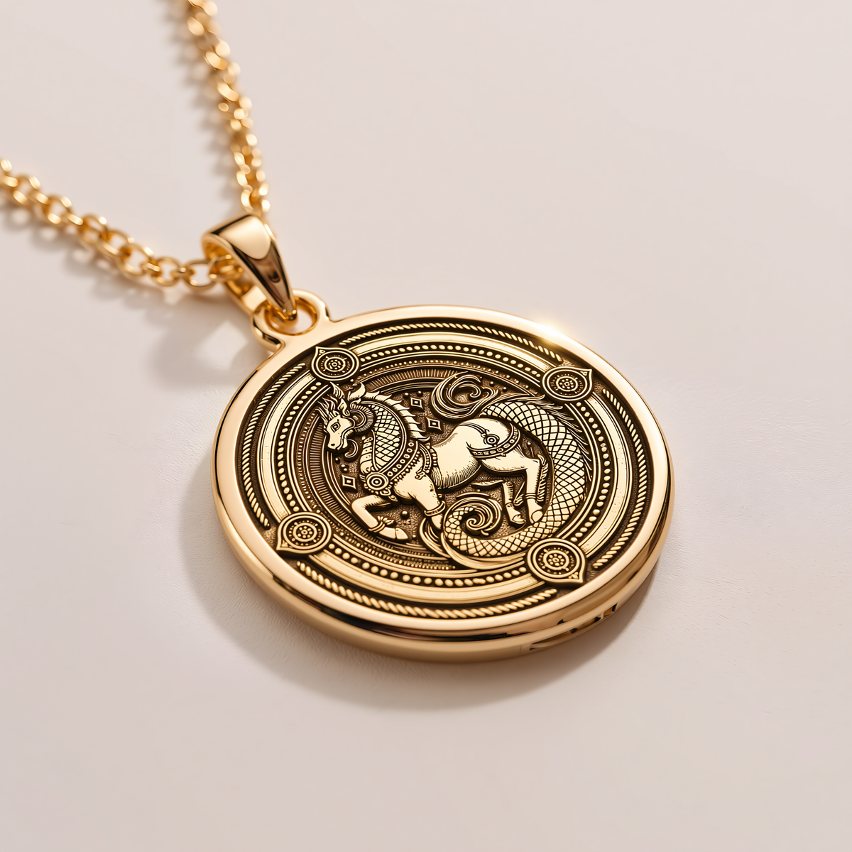 Sleipnir Viking Horse Pendant - 14K Solid Gold, Left Angle View