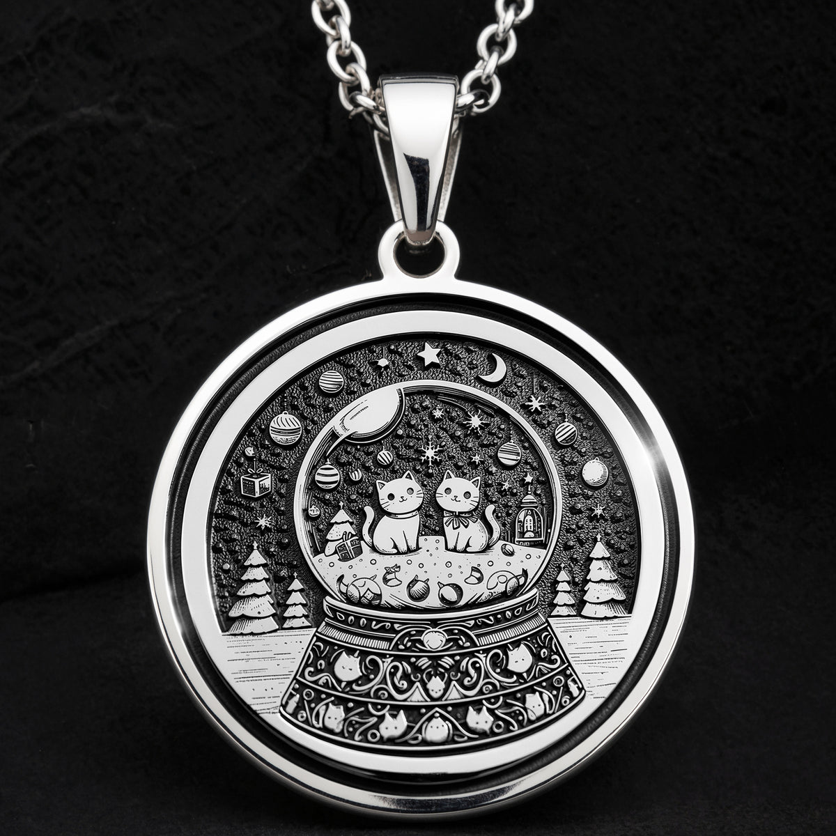 Snow Globe Cat Pendant Necklace - Animal Lover Gift - 925 Sterling Silver