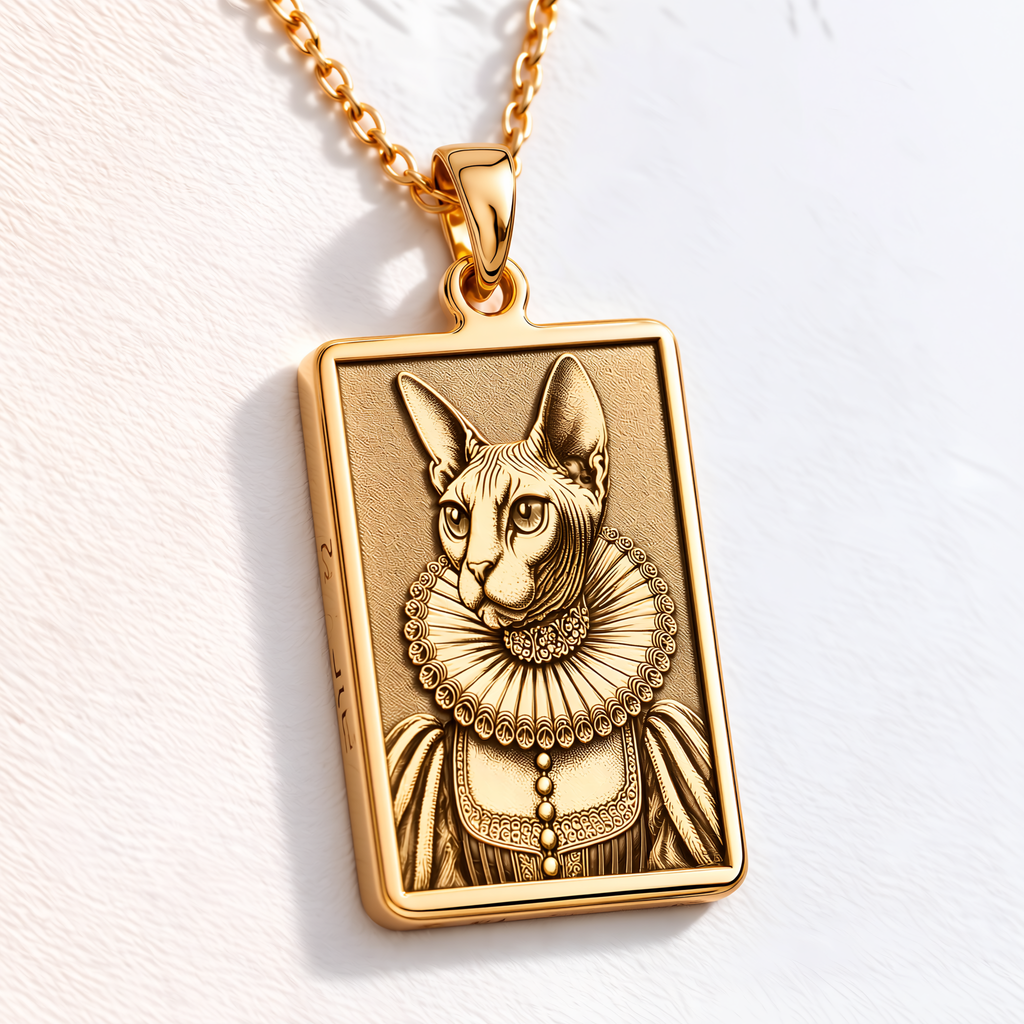 Sphynx Cat Gothic Necklace - 14K Solid Gold, Left Angle View
