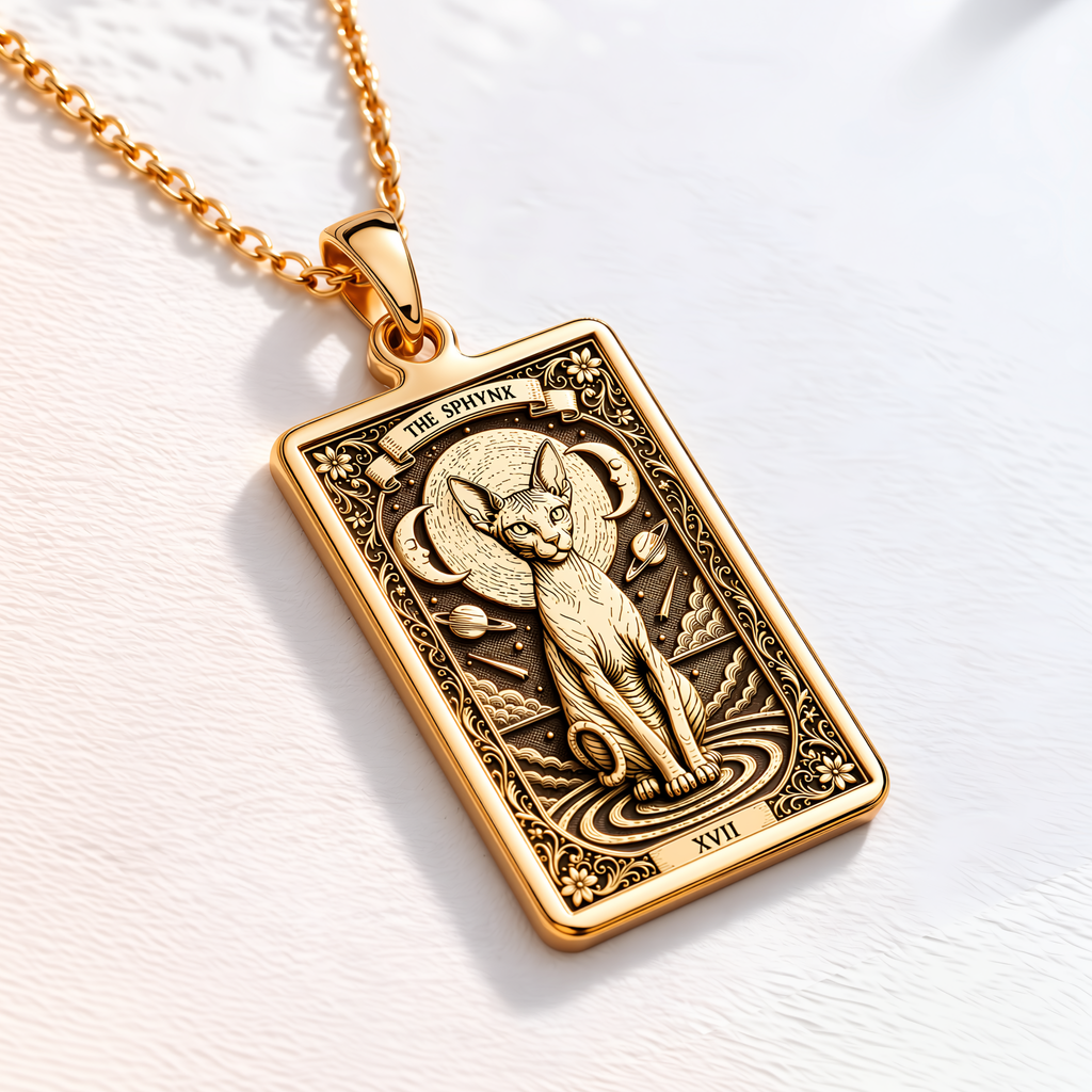 Sphynx Cat Hairless Charm Pendant - 14K Solid Gold, Right Angle View