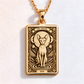 A polished 14K solid gold Sphynx Cat medallion. This fine pet jewelry represents the breed's unique beauty, making it a perfect witchy gift.