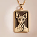 Sphynx Cat Portrait Necklace - 14K Solid Gold