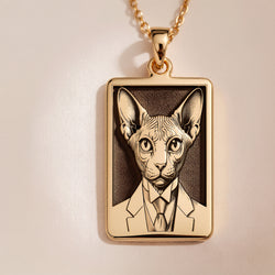 Sphynx Cat Portrait Necklace - 14K Solid Gold