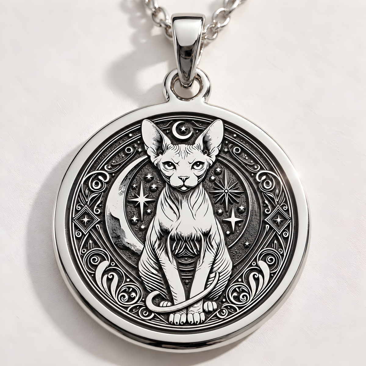 Sphinx cat necklace made from 925 Sterling Silver. A timeless and elegant accessory for cat enthusiasts, perfect as a gift for her on birthdays, holidays, or anniversaries. Durable and stylish for any occasion.