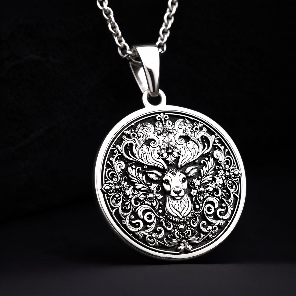 Stag Pendant Necklace - Forest Lord Deer Spirit Animal - 925 Sterling Silver