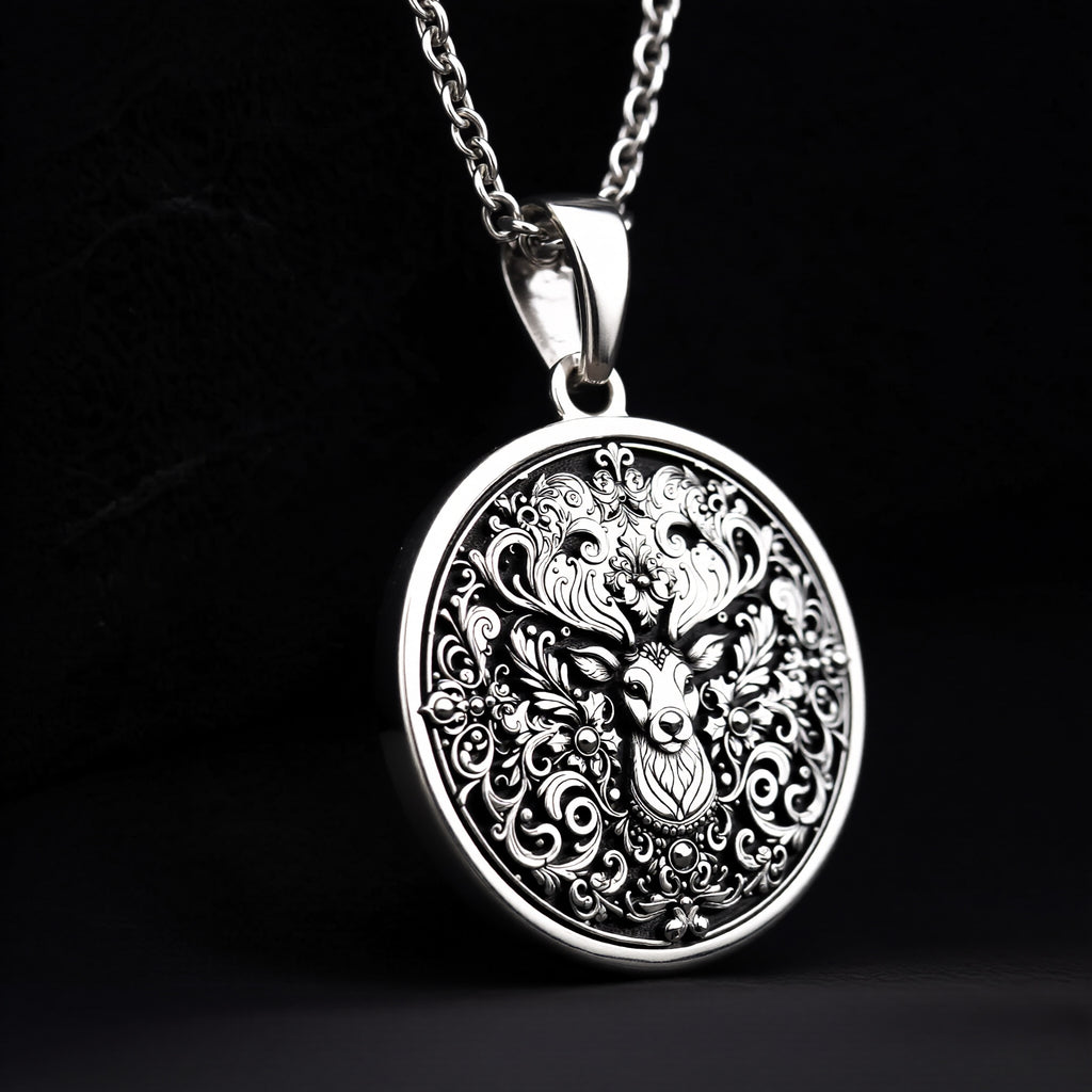 Stag Pendant Necklace - Forest Lord Deer Spirit Animal - 925 Sterling Silver