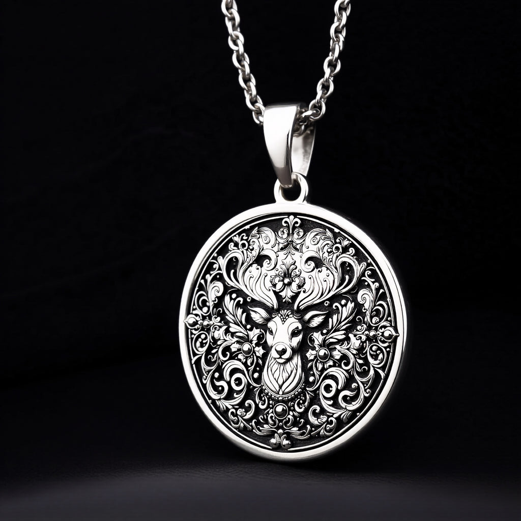 Stag Pendant Necklace - Forest Lord Deer Spirit Animal - 925 Sterling Silver