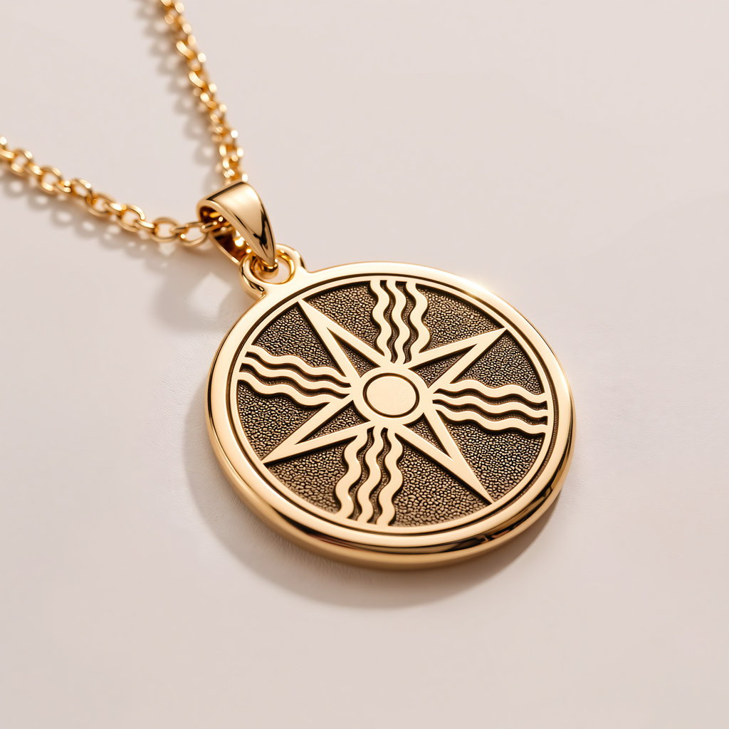 Star of Shamash Sun God Pendant - 14K Solid Gold, Left Angle View