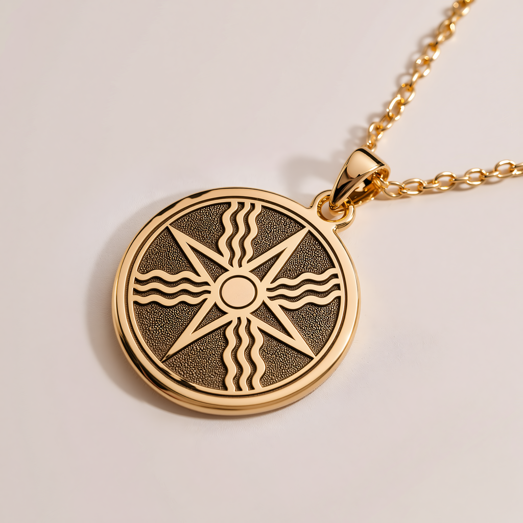 Star of Shamash Sun God Pendant - 14K Solid Gold, Right Angle View