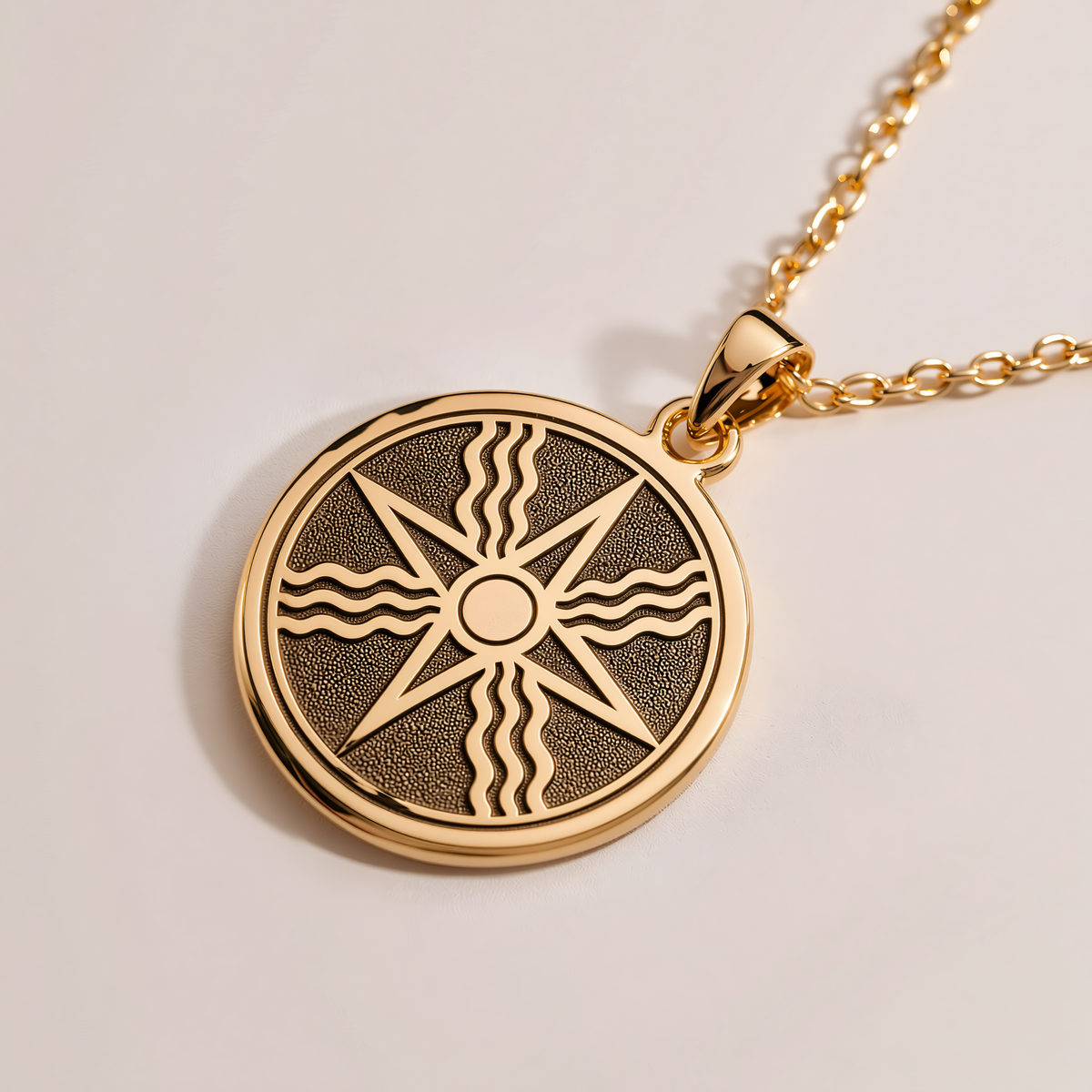 Star of Shamash Sun God Pendant - 14K Solid Gold, Right Angle View