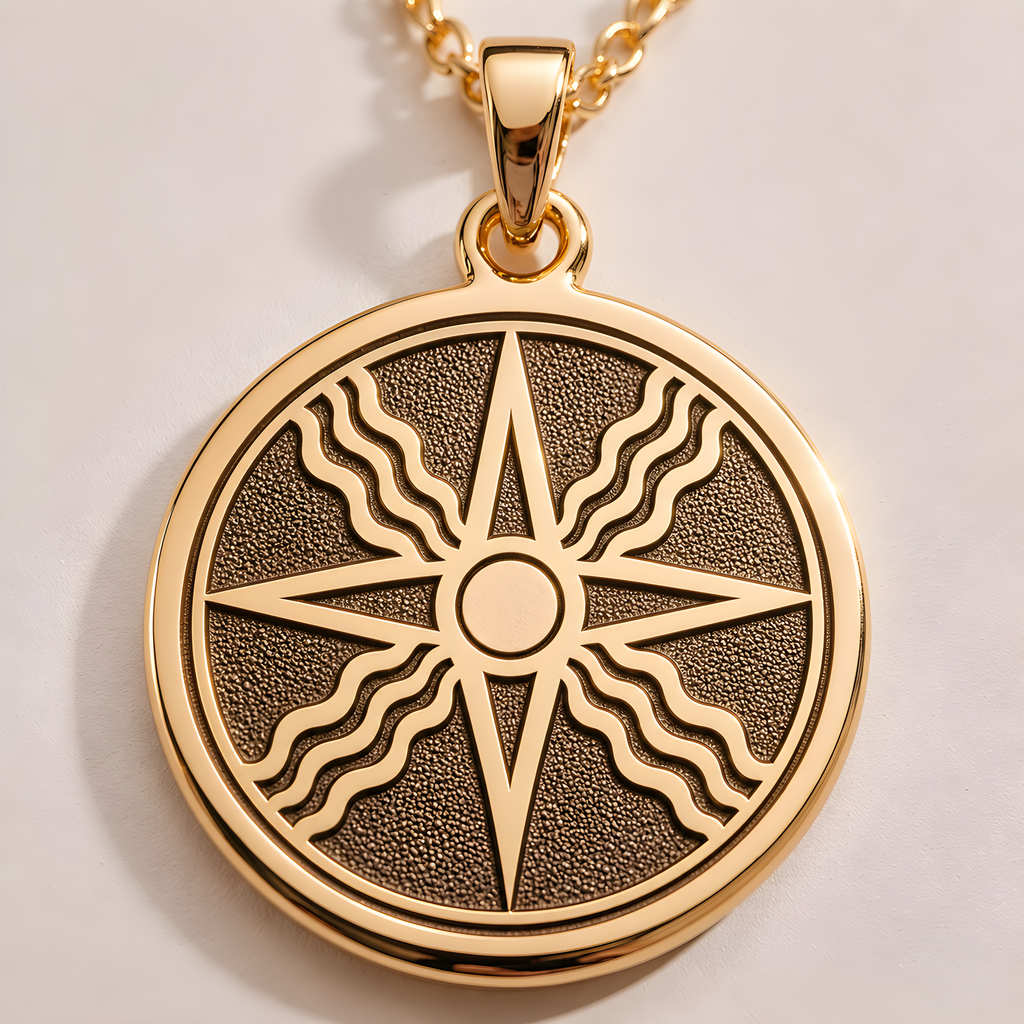 Star of Shamash Necklace: 14K Gold Mesopotamian Sun God Pendant - View 3