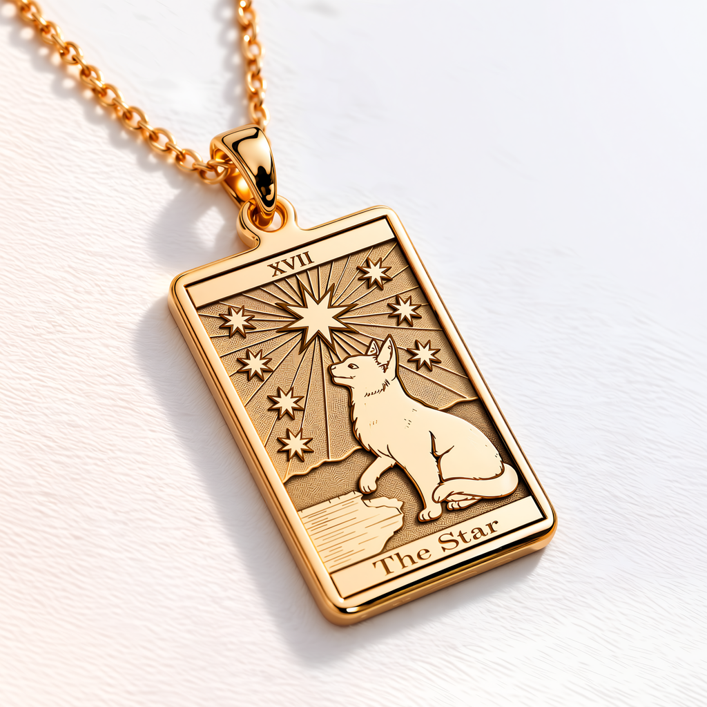 Star Tarot Card Necklace - 14K Solid Gold, Left Angle View