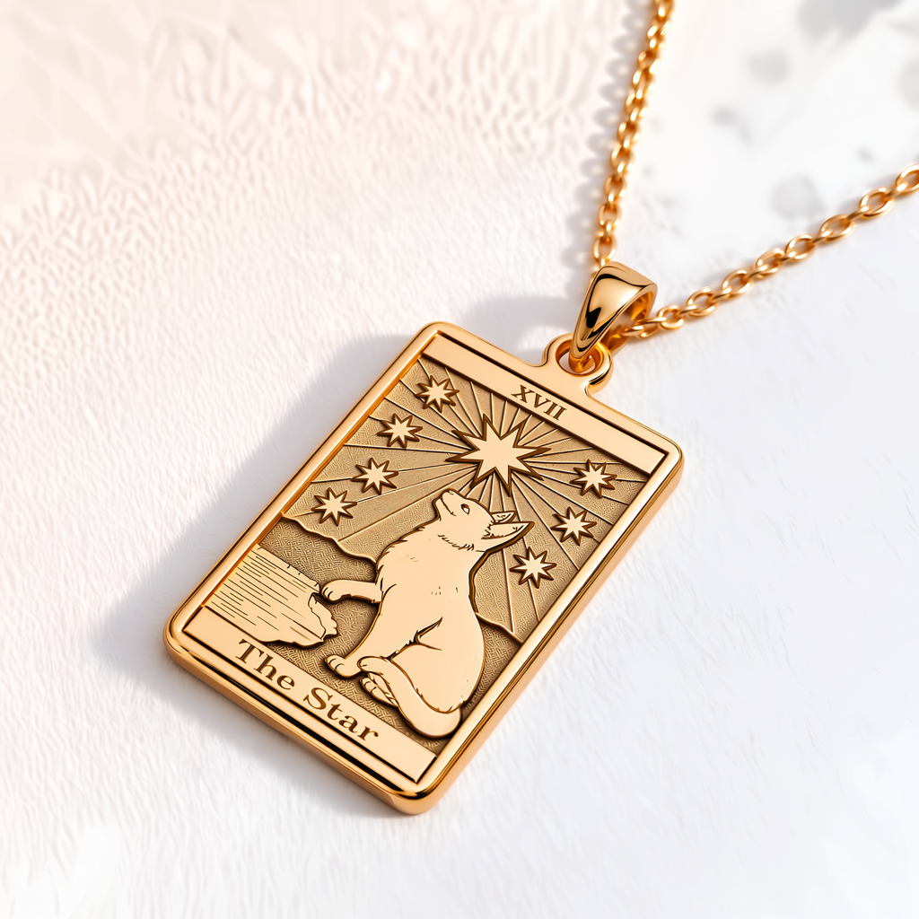 Star Tarot Card Necklace - 14K Solid Gold, Right Angle View