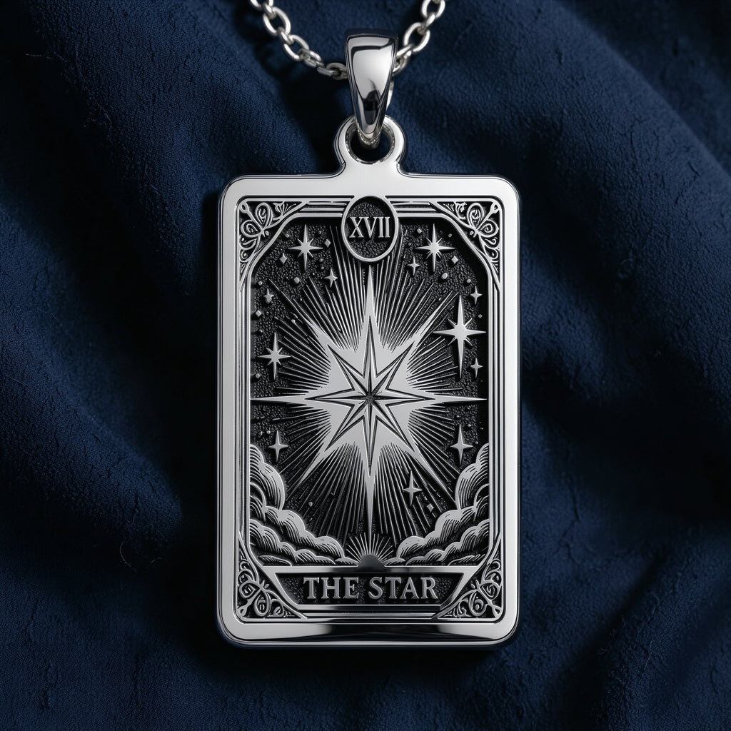 Silver Star Tarot Major Arcana pendant with cosmic energy symbol. Occult astrology jewelry for major arcana lovers.