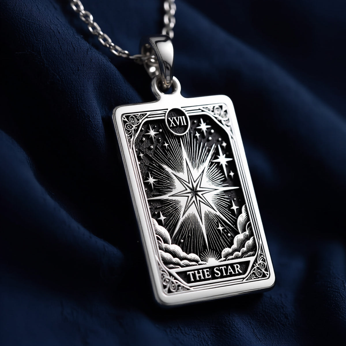 Star Tarot Major Arcana pendant. Silver plated occult symbol jewelry for cosmic energy and spiritual focus. - View 3