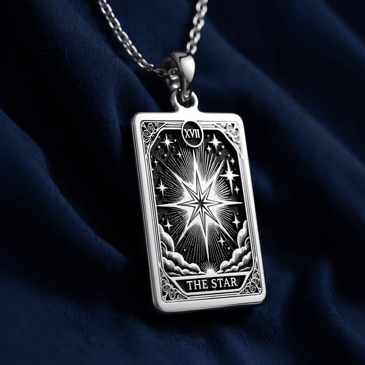 Star Tarot Major Arcana pendant. Silver plated occult symbol jewelry for cosmic energy and spiritual focus. - View 6