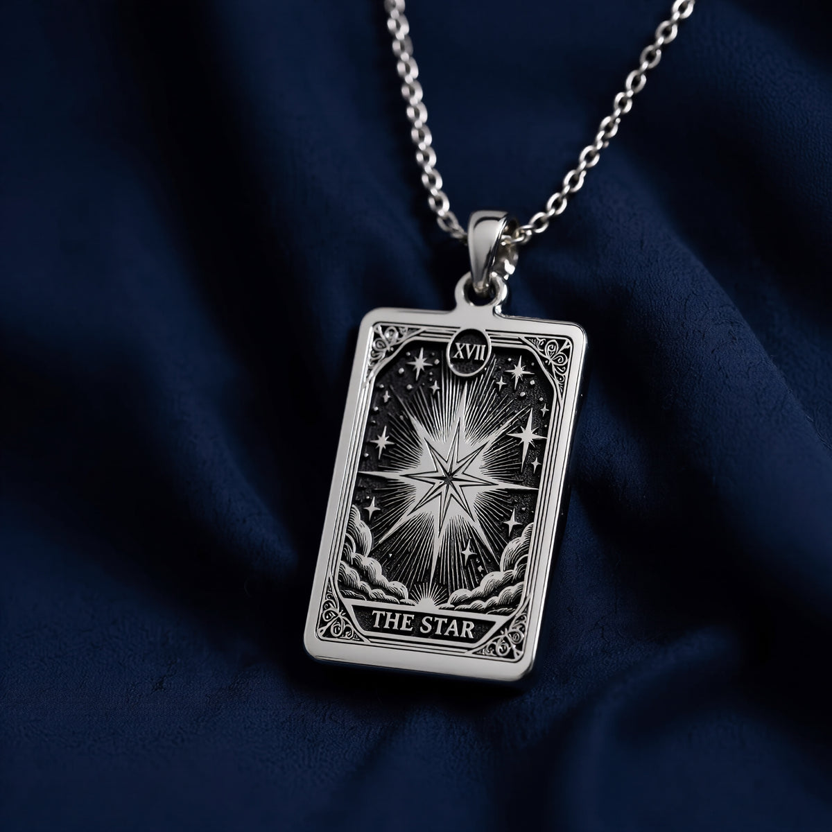 Star Tarot Major Arcana pendant. Silver plated occult symbol jewelry for cosmic energy and spiritual focus. - View 7