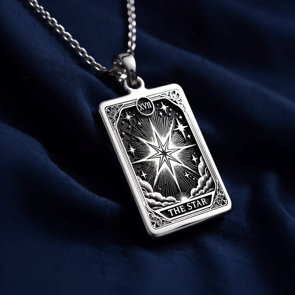Star Tarot Major Arcana pendant. Silver plated occult symbol jewelry for cosmic energy and spiritual focus. - View 8