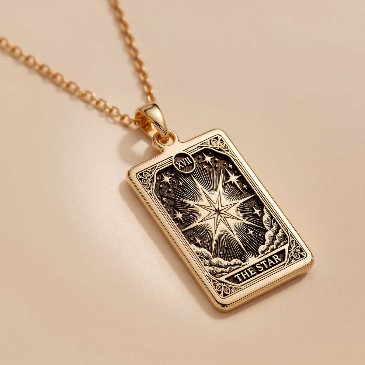 Star Tarot Pendant Necklace - Major Arcana Celestial Charm - 14K Gold Plated