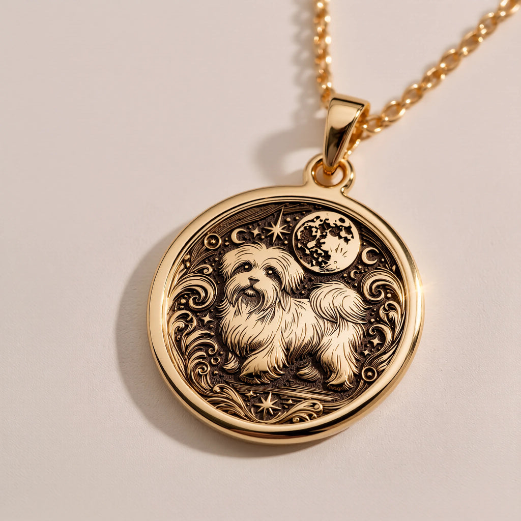 Starry Celestial Puppy Pendant | Silver & Plated Options - Pet Memorial Spirit Animal - Görsel 3, 14K Maltese Charm
