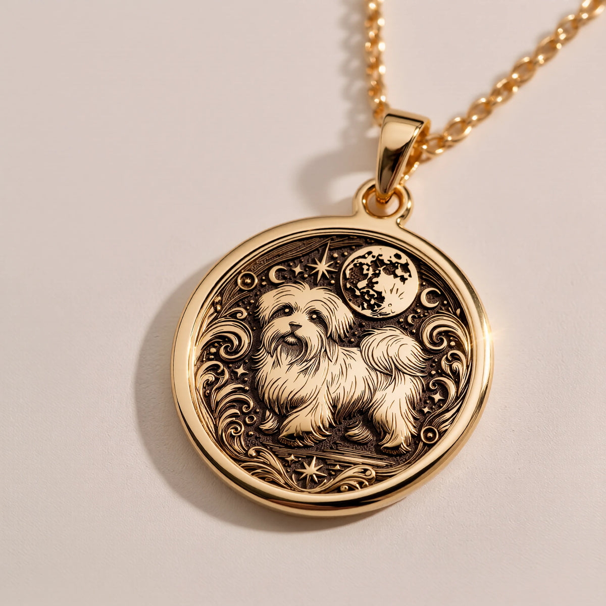 Starry Celestial Puppy Pendant | Silver & Plated Options - Pet Memorial Spirit Animal - Görsel 3, 14K Maltese Charm