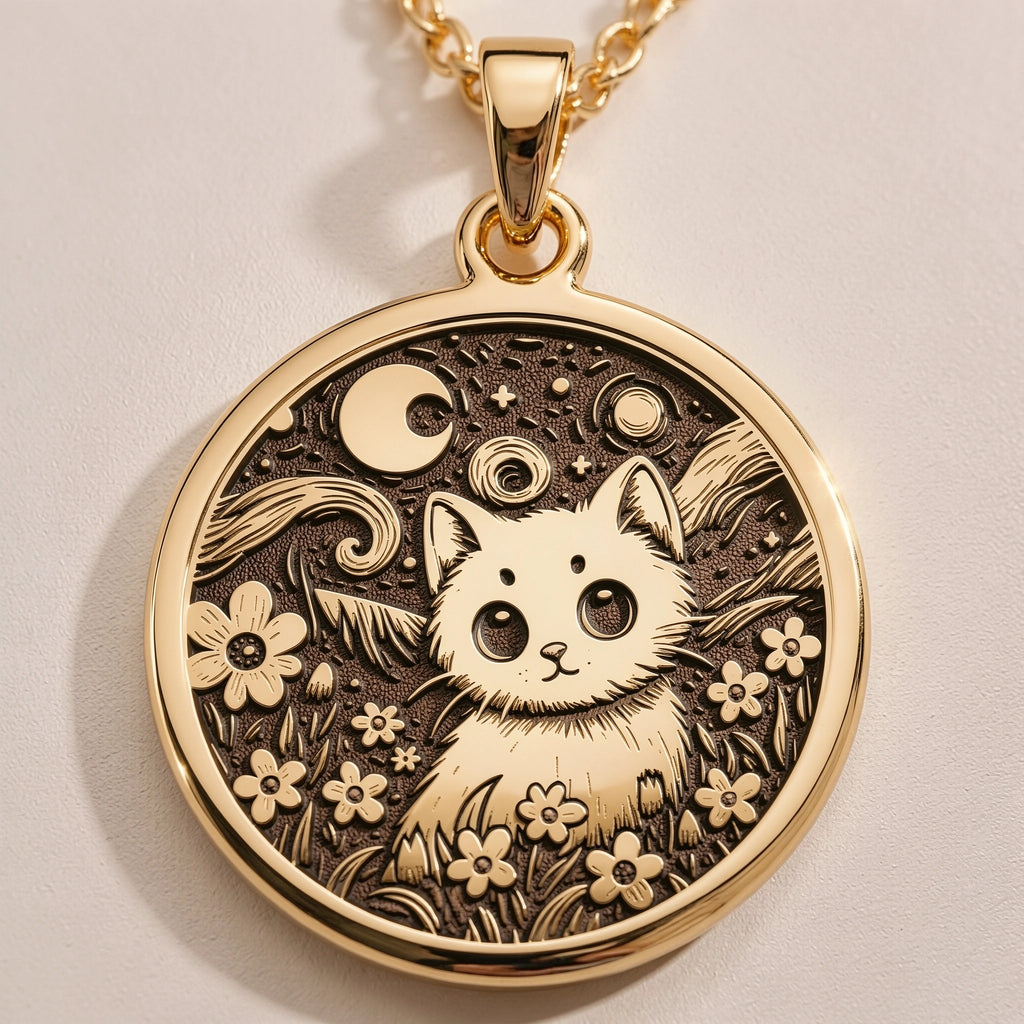 Starry Night Cat Pendant | Silver & Plated Options - Celestial Spirit Animal - Görsel 1, Animal Jewelry