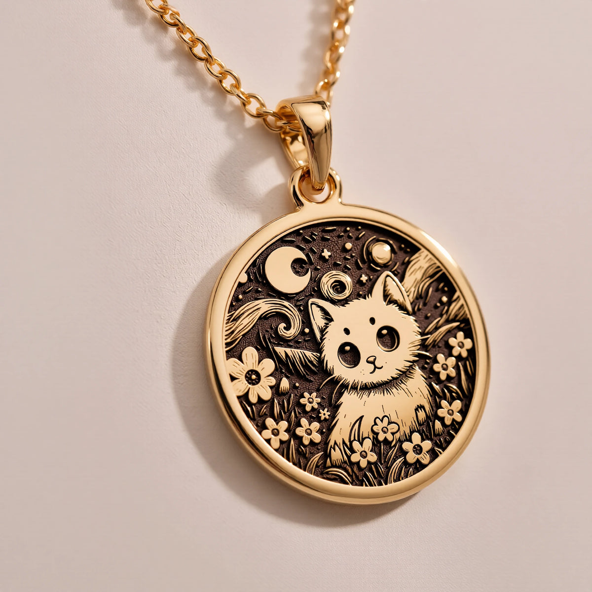 Starry Night Cat Pendant | Silver & Plated Options - Celestial Spirit Animal - Görsel 2, Animal Jewelry