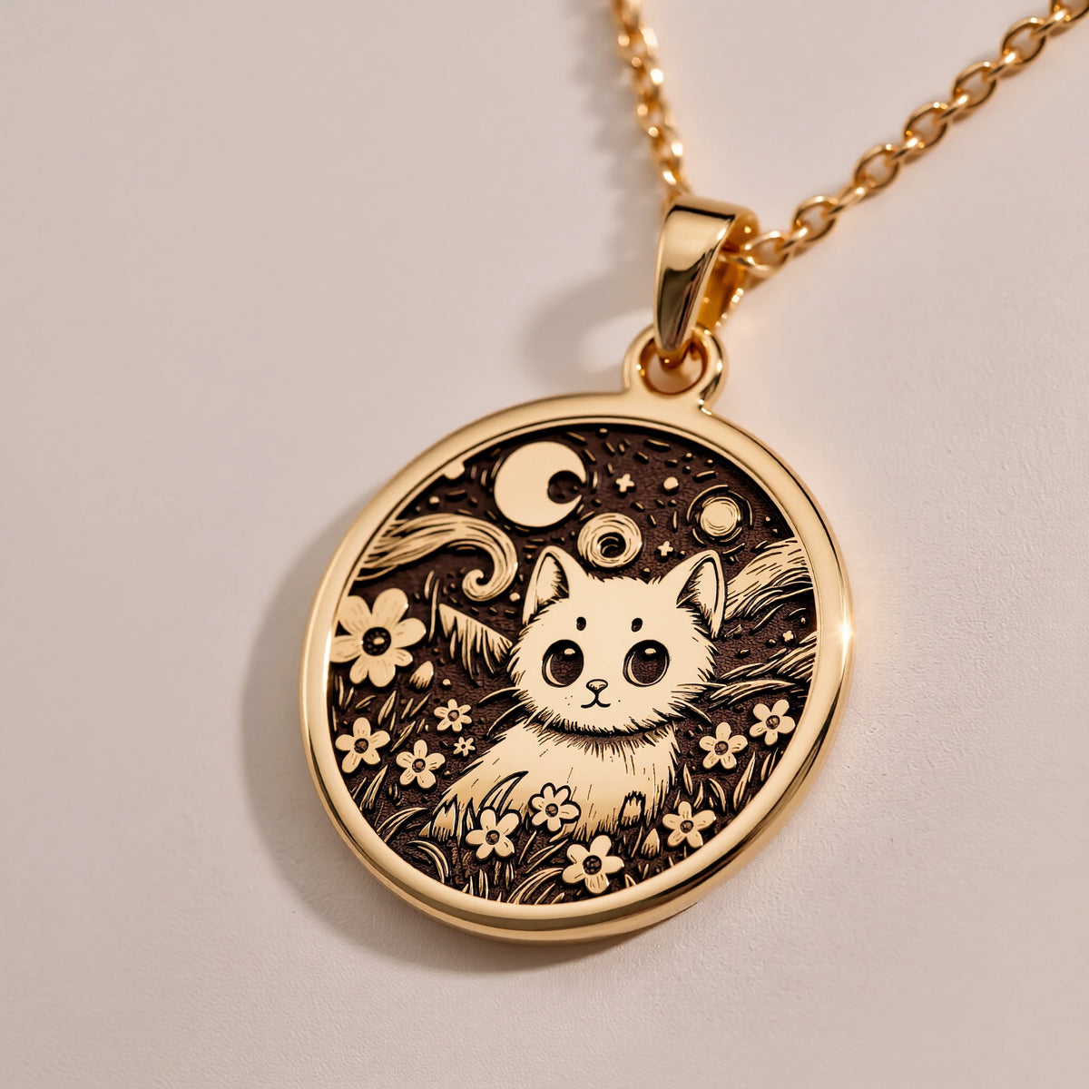 Starry Night Cat Pendant | Silver & Plated Options - Celestial Spirit Animal - Görsel 3, Animal Jewelry