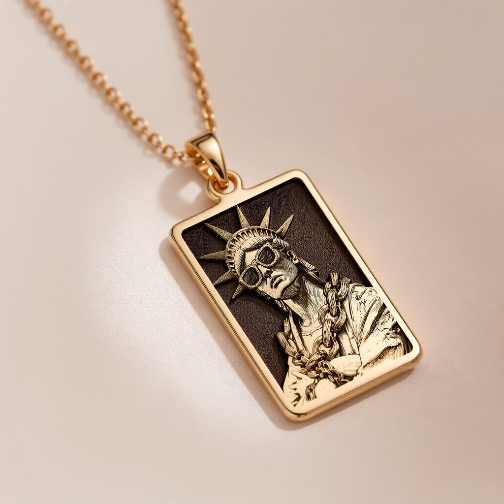 14K Gold Statue of Liberty Necklace: NYC Urban Art Pendant - View 2