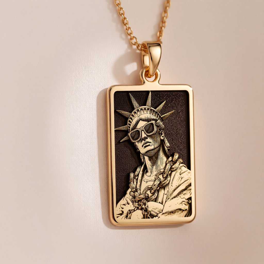 14K Gold Statue of Liberty Necklace: NYC Urban Art Pendant - View 2