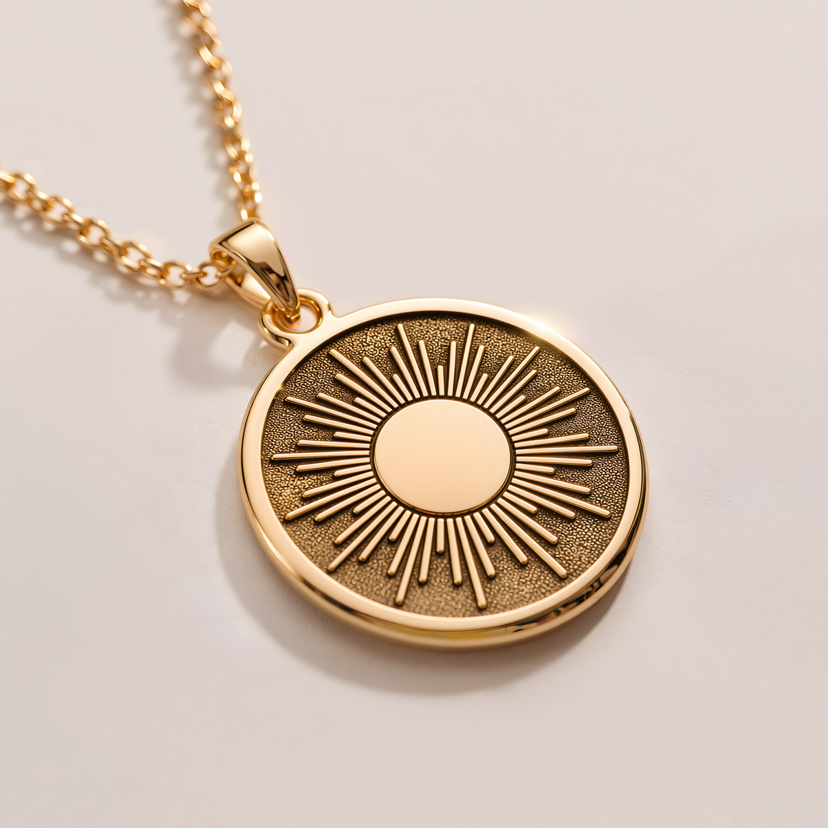 Sun Pendant Necklace - 14K Solid Gold Celestial Ray Charm - 14K Solid Gold, Left Angle View