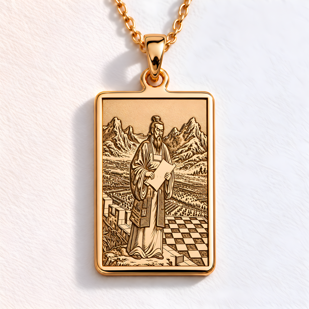 Sun Tzu Pendant Necklace: 14K Gold, Art of War Coin, Military Jewelry - View 2