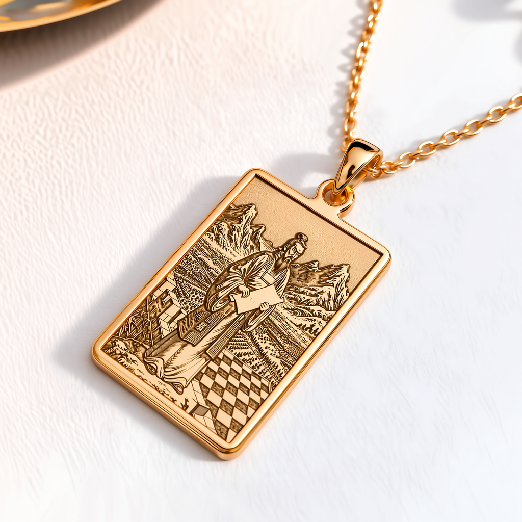 Sun Tzu Military Strategy Pendant - 14K Solid Gold, Right Angle View