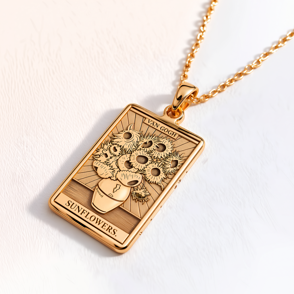 Sunflower Charm Necklace - 14K Solid Gold, Left Angle View