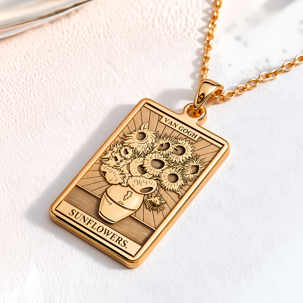 Sunflower Charm Necklace - 14K Solid Gold, Right Angle View