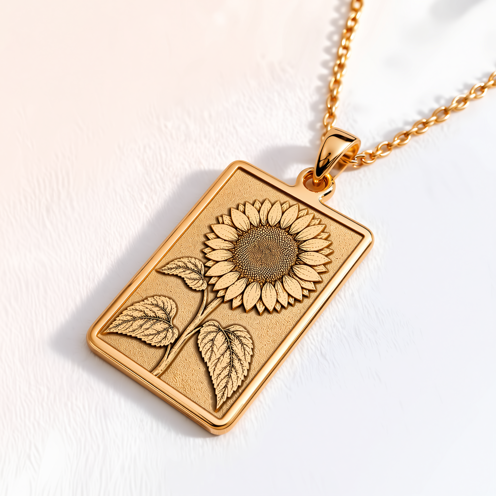 Sunflower Tarot Pendant - 14K Solid Gold, Right Angle View