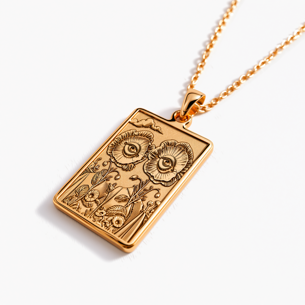 Surreal Flower Eyes Necklace - 14K Solid Gold, Left Angle View