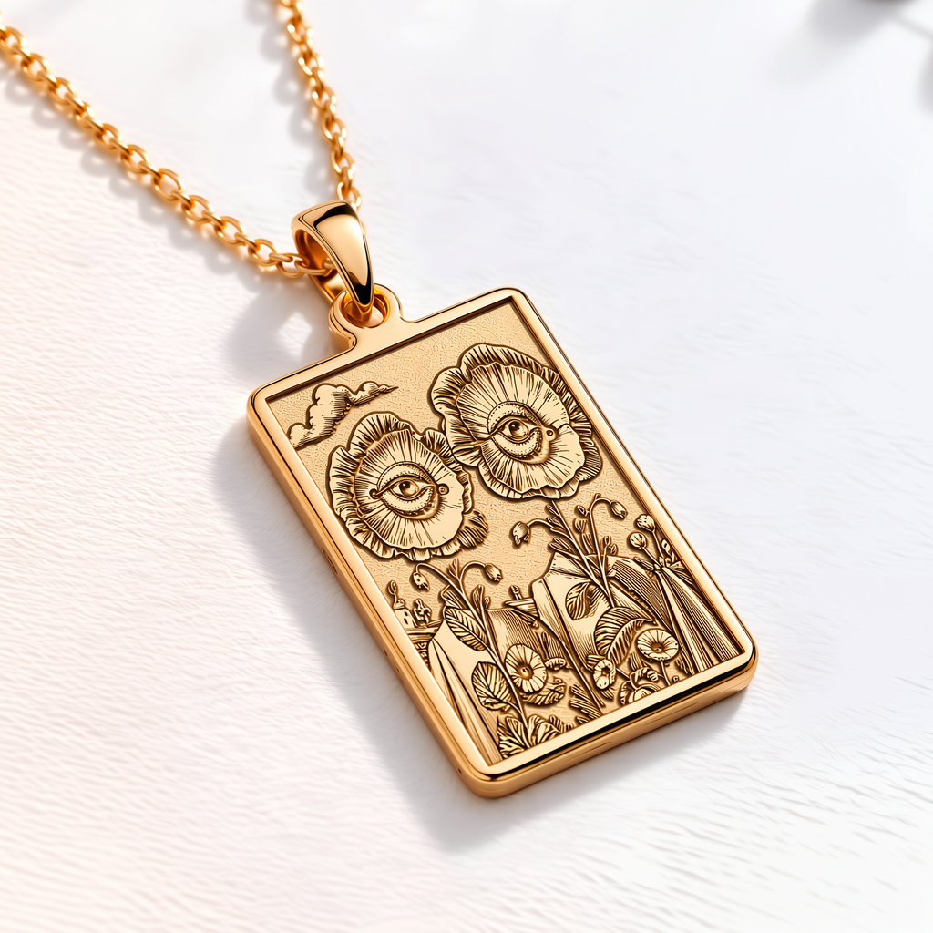 Surreal Flower Eyes Necklace - 14K Solid Gold, Right Angle View