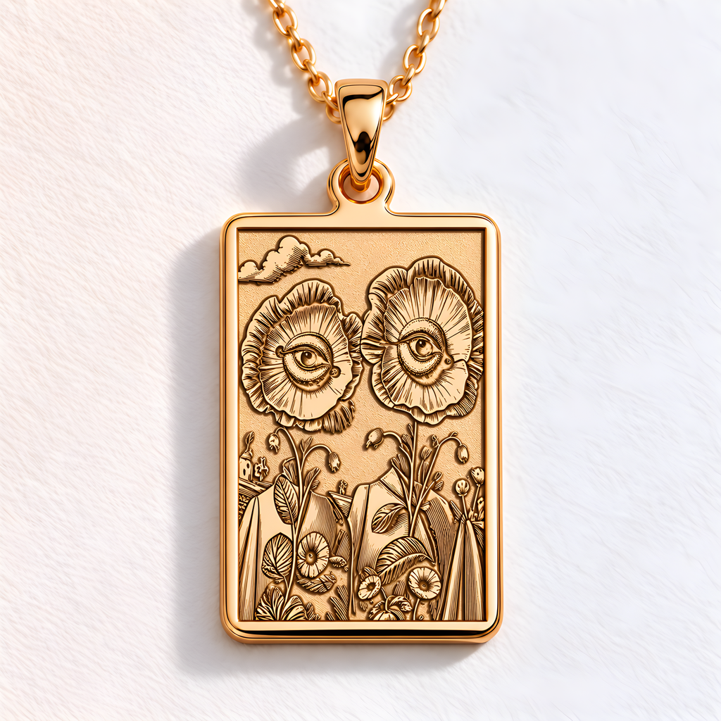 Surreal Flower Eyes Necklace: 14K Gold Alice in Wonderland Art - View 2