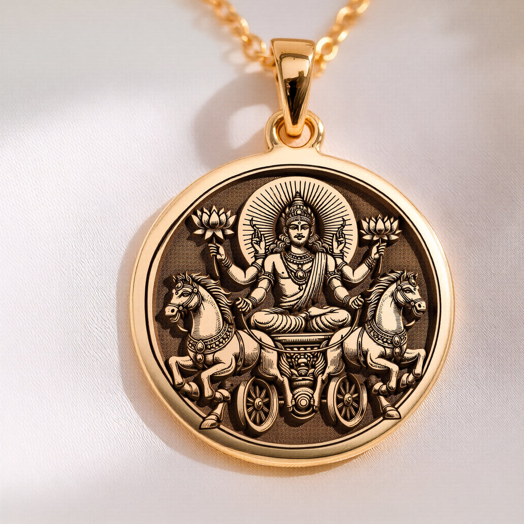 Surya Sun God Necklace: 14K Gold with surya pendant 14K Gold surya amulet talisman - View 9