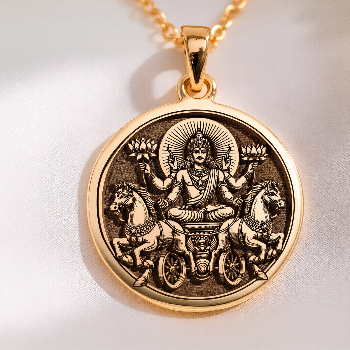 Surya Sun God Necklace: 14K Gold with surya pendant 14K Gold surya amulet talisman - View 9