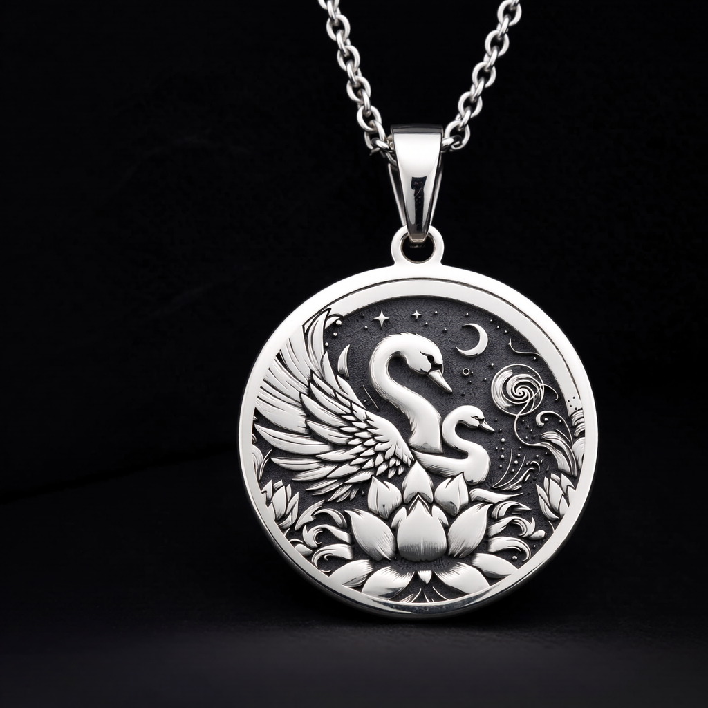 Swan Mother & Child Pendant Necklace - Maternal Love Gift - 925 Sterling Silver