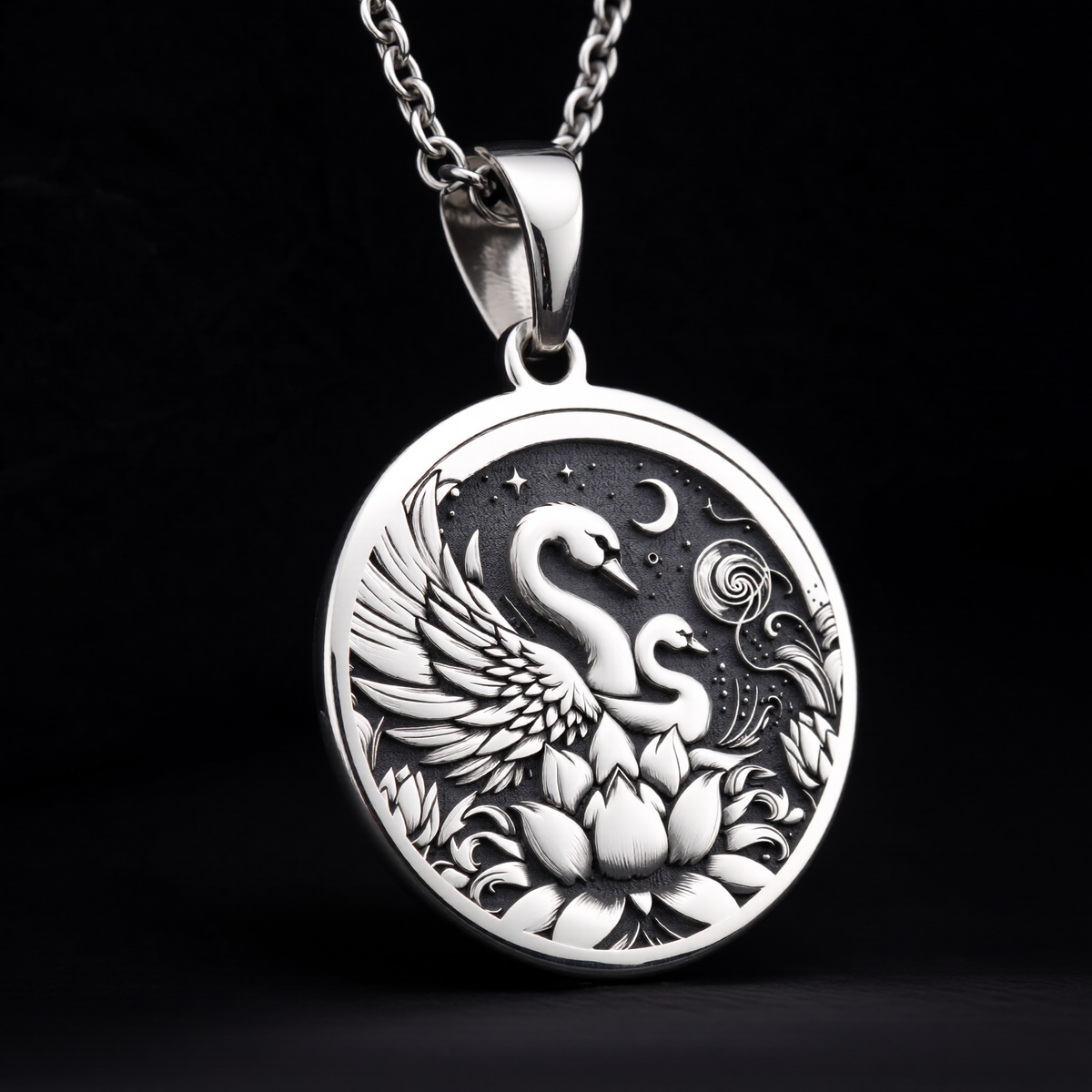 Swan Mother & Child Pendant Necklace - Maternal Love Gift - 925 Sterling Silver