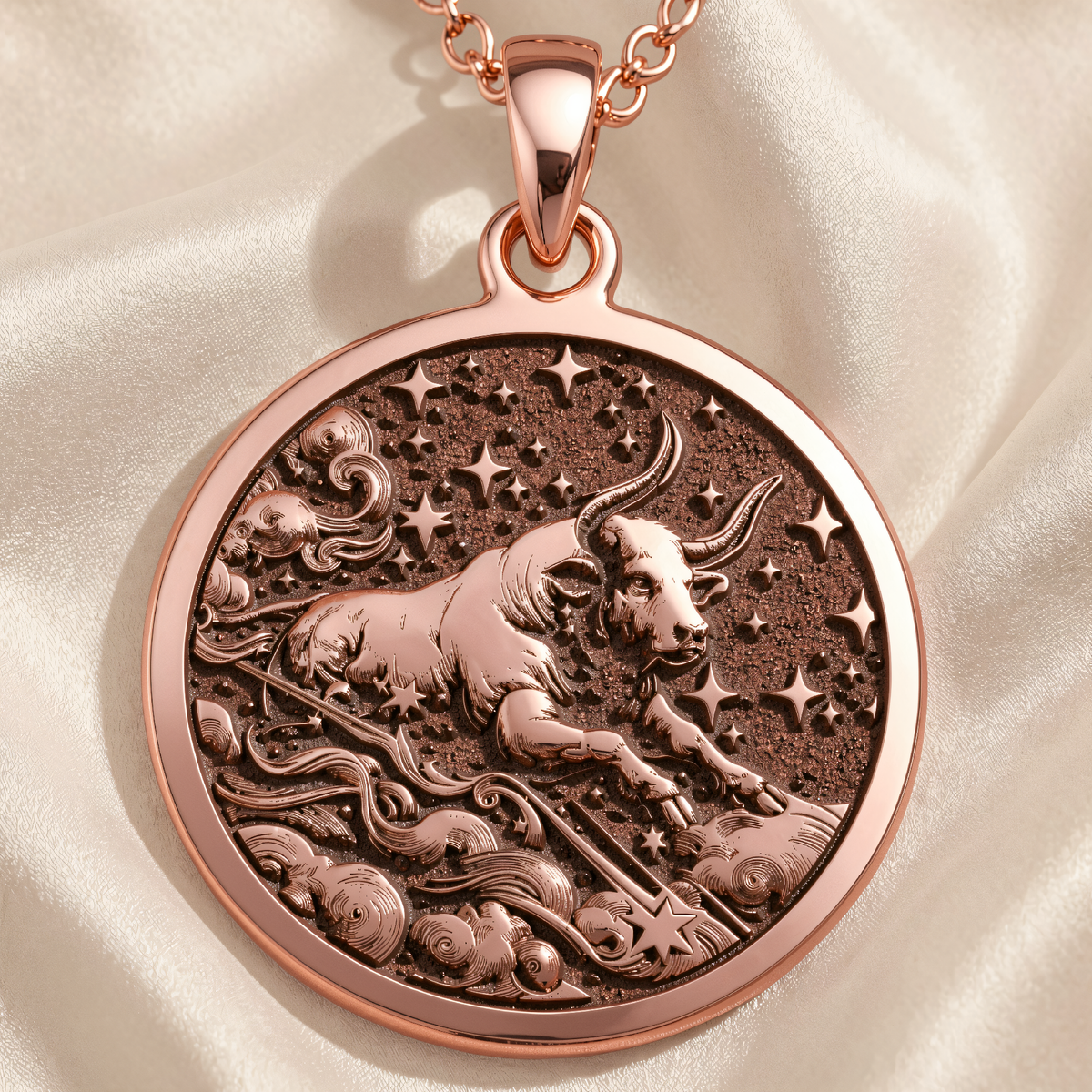 Taurus Zodiac Astrological Sign Necklace in a polished rose gold finish.