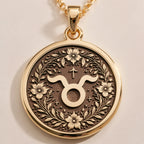 Taurus Zodiac Astrological Medallion Necklace - Birthdate Jewelry, Star Map Gift - Görsel 1, 14K Gold Taurus