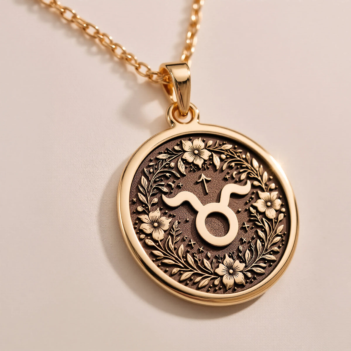 Taurus Zodiac Astrological Medallion Necklace - Birthdate Jewelry, Star Map Gift - Görsel 2, 14K Gold Taurus